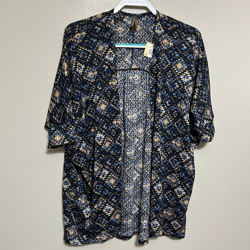 Stetson Women's Cardigan M Blue Geometric Open Front Boho Aztec Western Diamond